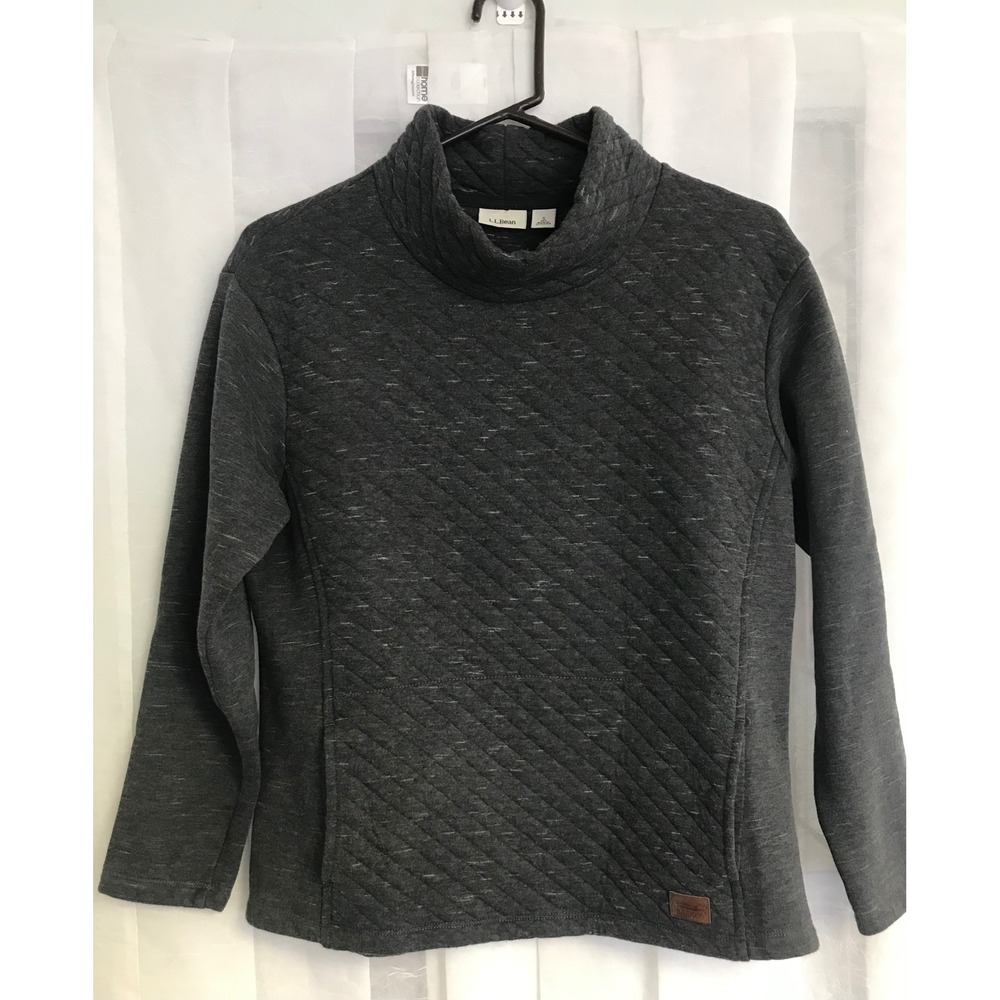 LL Bean Womens Small Petite Quilted Funnel Neck Pullover Charcoal‎ Gray Heather